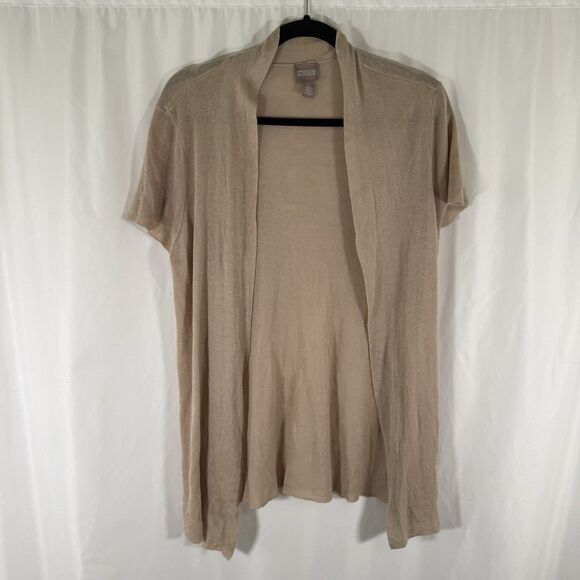 Chico's Cardigan Women's 2 Large Brown Knit Lightweight Short Sleeve Open Front - Picture 1 of 10